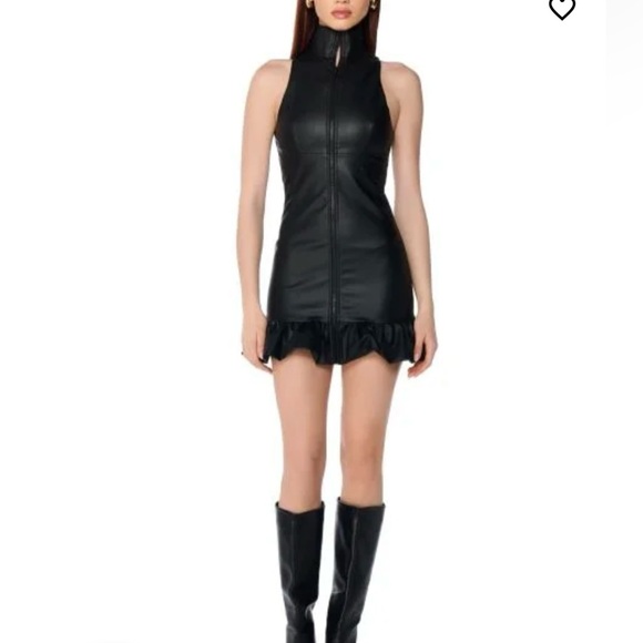 RUFFLED PU MINI DRESS Medium - Picture 6 of 8